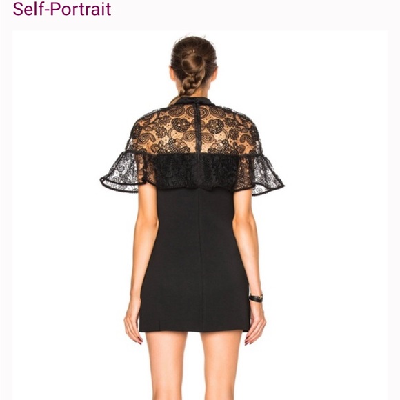 SELF POTRAIT Black Cape Dress  Lace Mini Dress US 10 - Picture 2 of 10